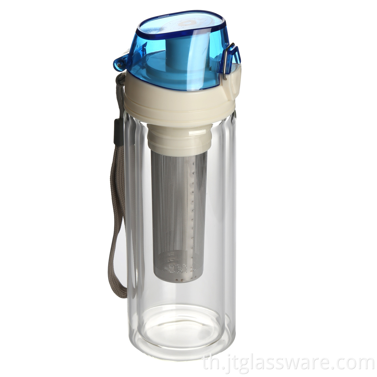 Glass bottle with lid and strainerq1